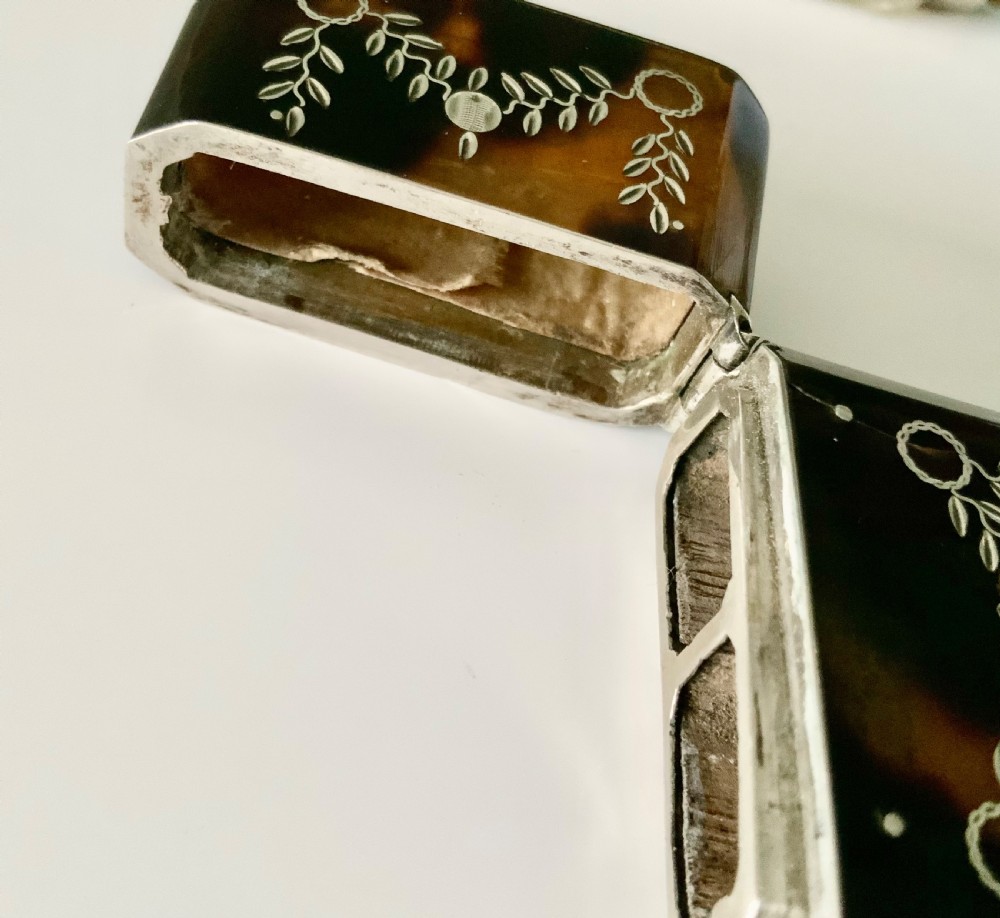 Georgian tortoiseshell silver pique perfume etui View X