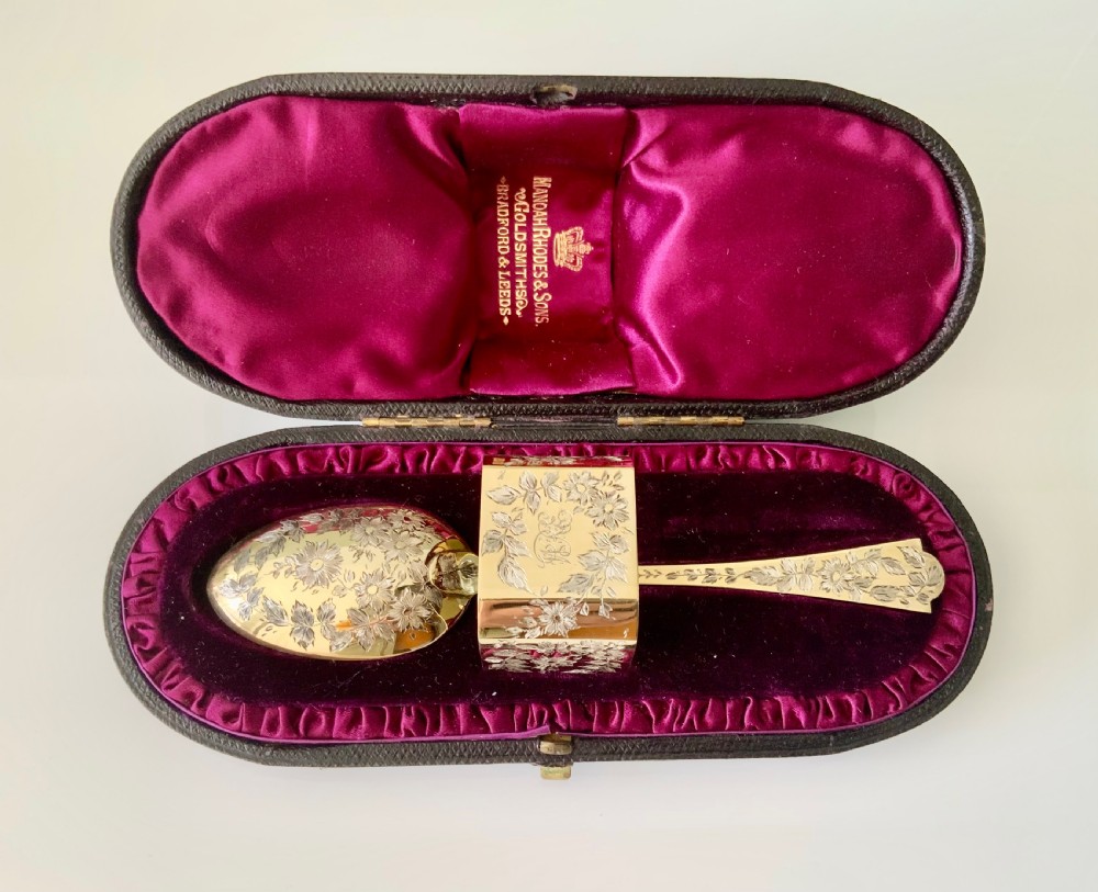 Silver gilt christening set - spoon & napkin ring
