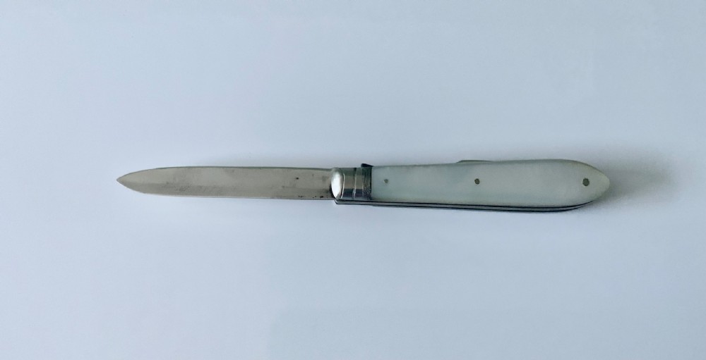 Silver pocket fruit knife and fork set View VI