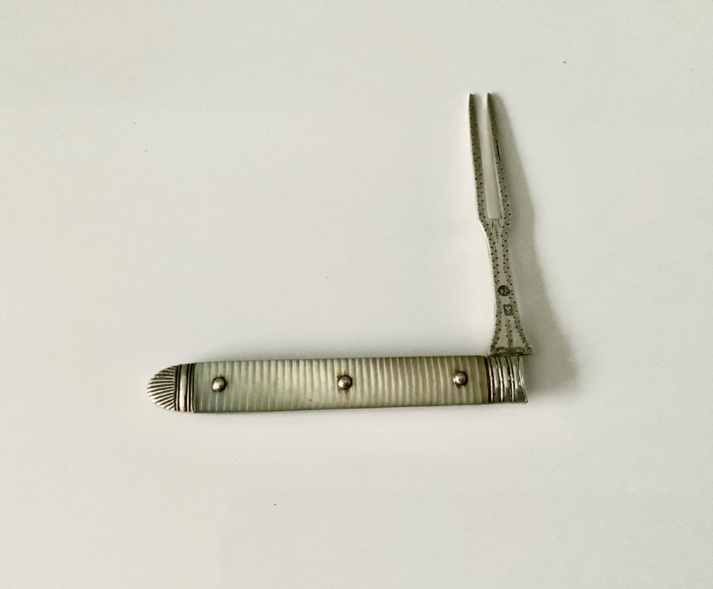 Georgian silver & mother of pearl fruit fork View IV