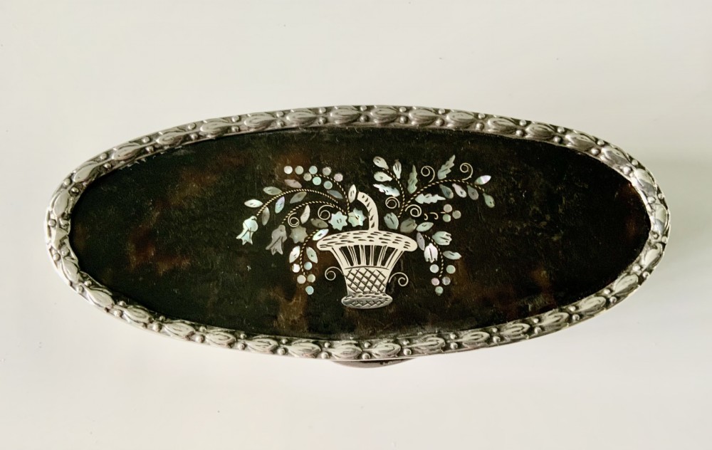 Edwardian silver, tortoiseshell, mother of pearl ring box.
