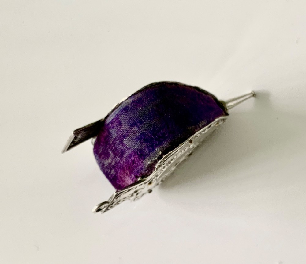 Rare silver bellows pin cushion View V