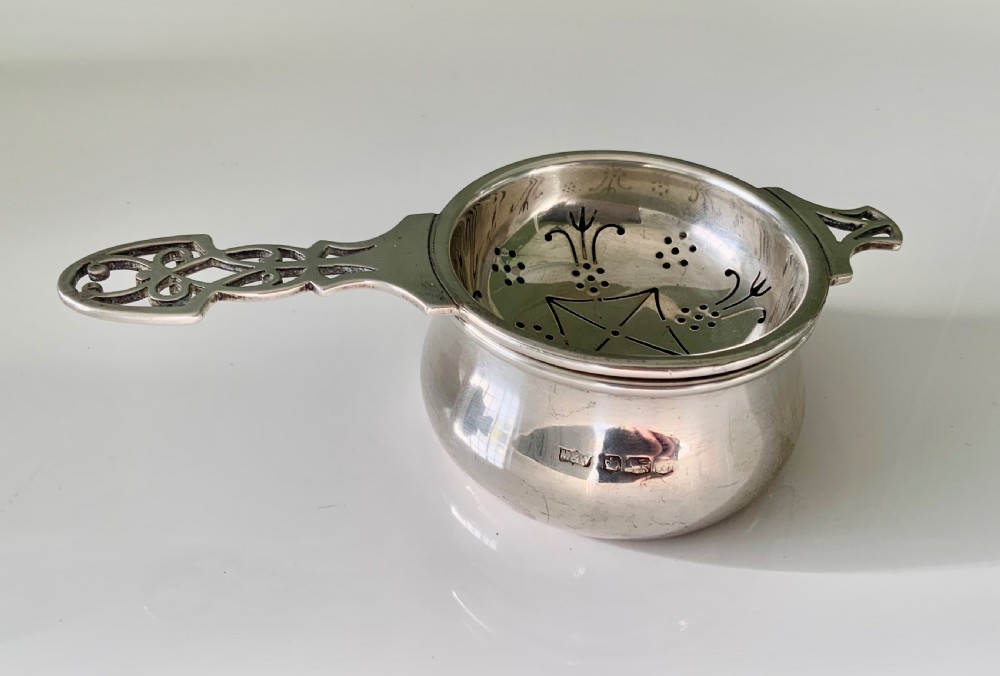 Silver tea strainer & bowl View II