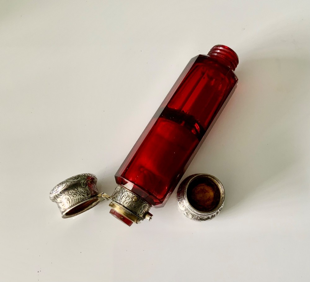 Victorian doubled ended ruby glass scent bottle View III