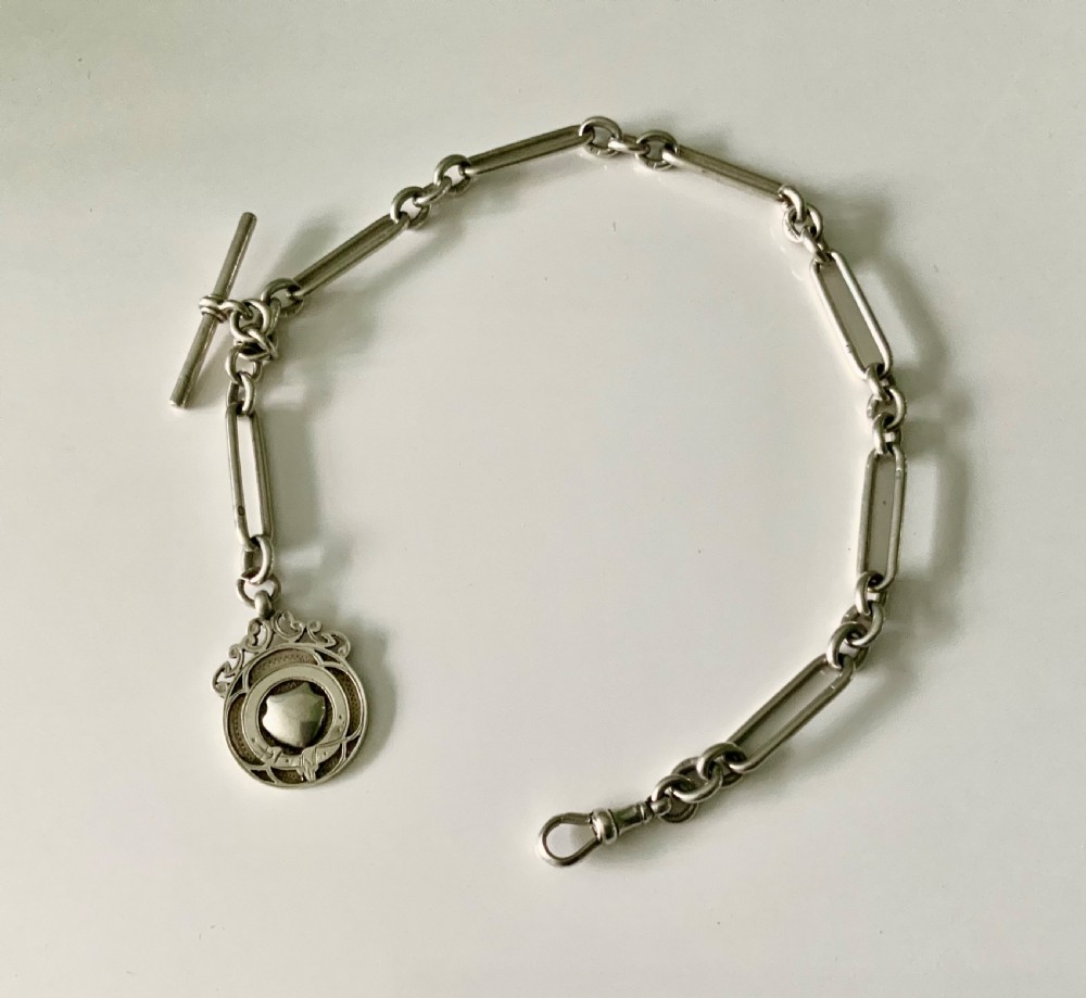 Silver watch chain and fob