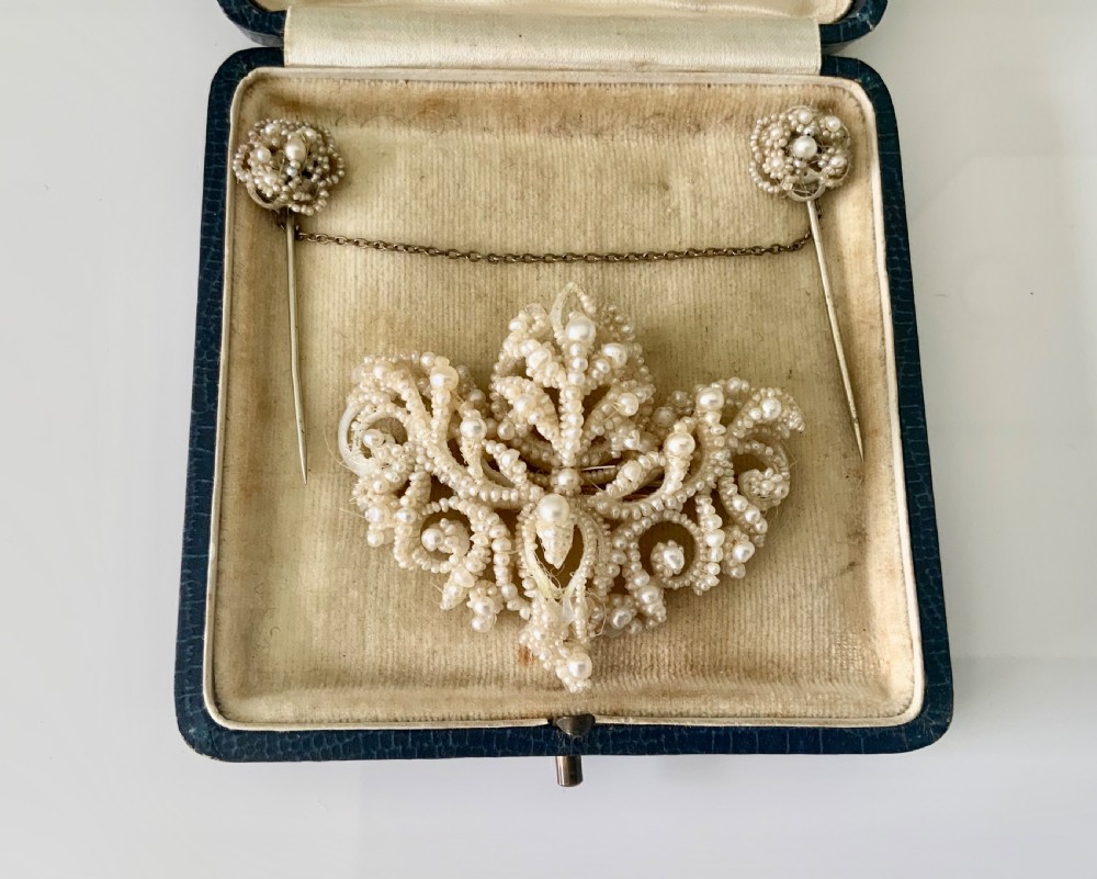 Regency seed pearl brooch and cloak pin