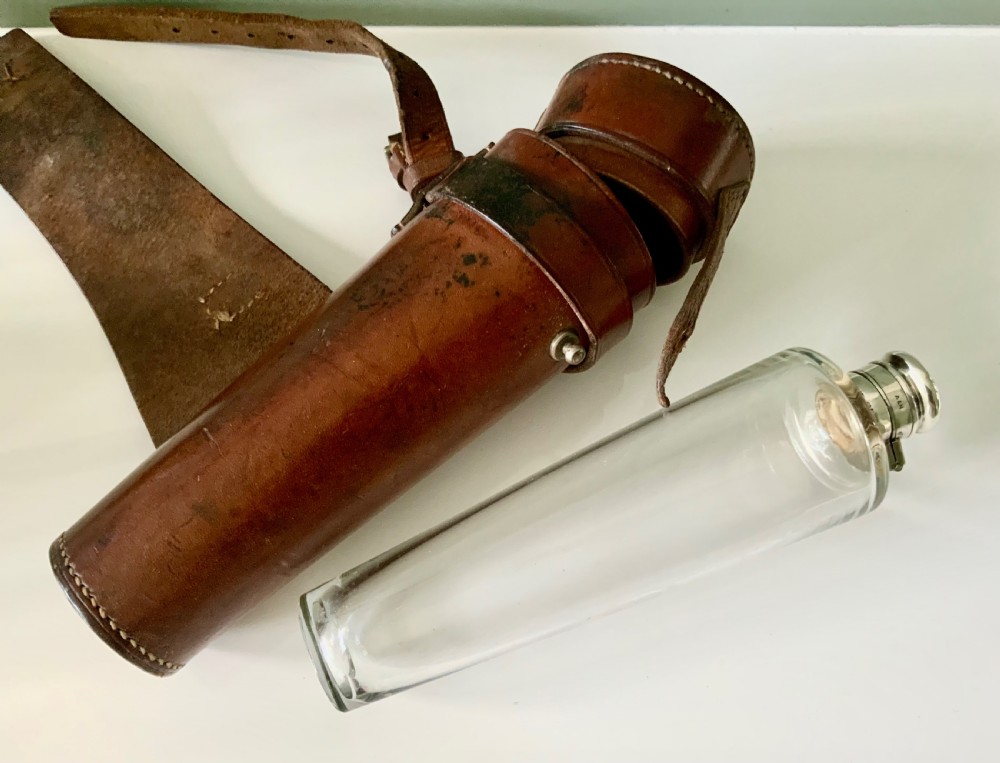 Silver hunting flask in original leather case View II