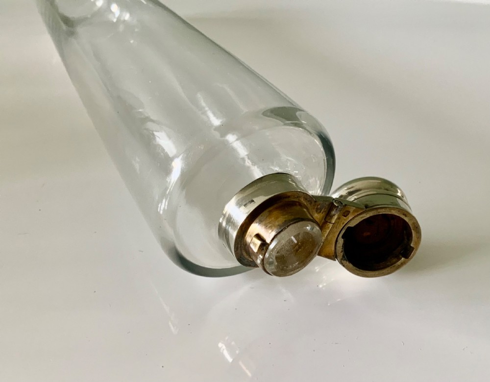 Silver hunting flask in original leather case View IX