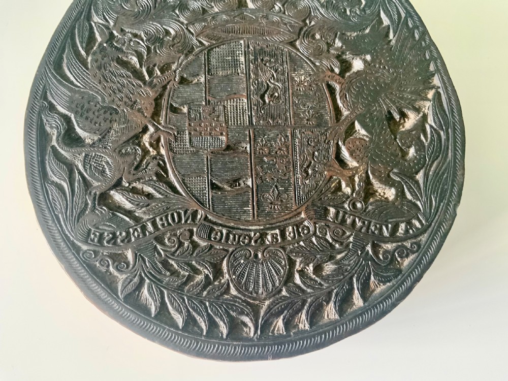 19th century carved Family coat of arms printing block View III