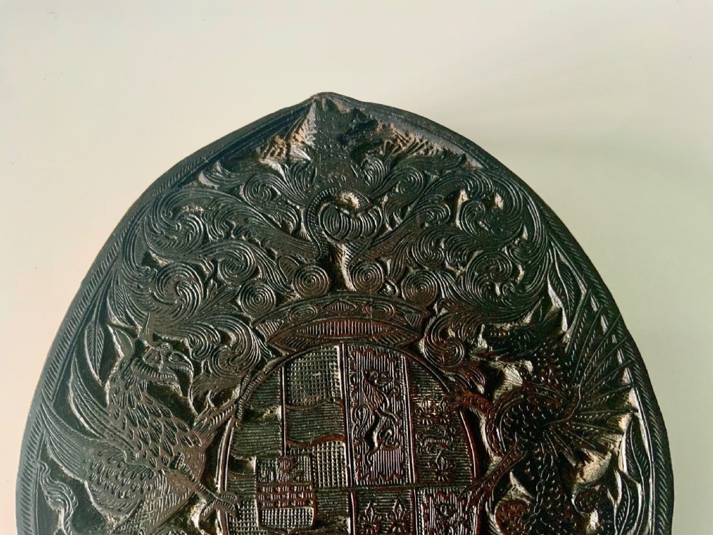 19th century carved Family coat of arms printing block View IV