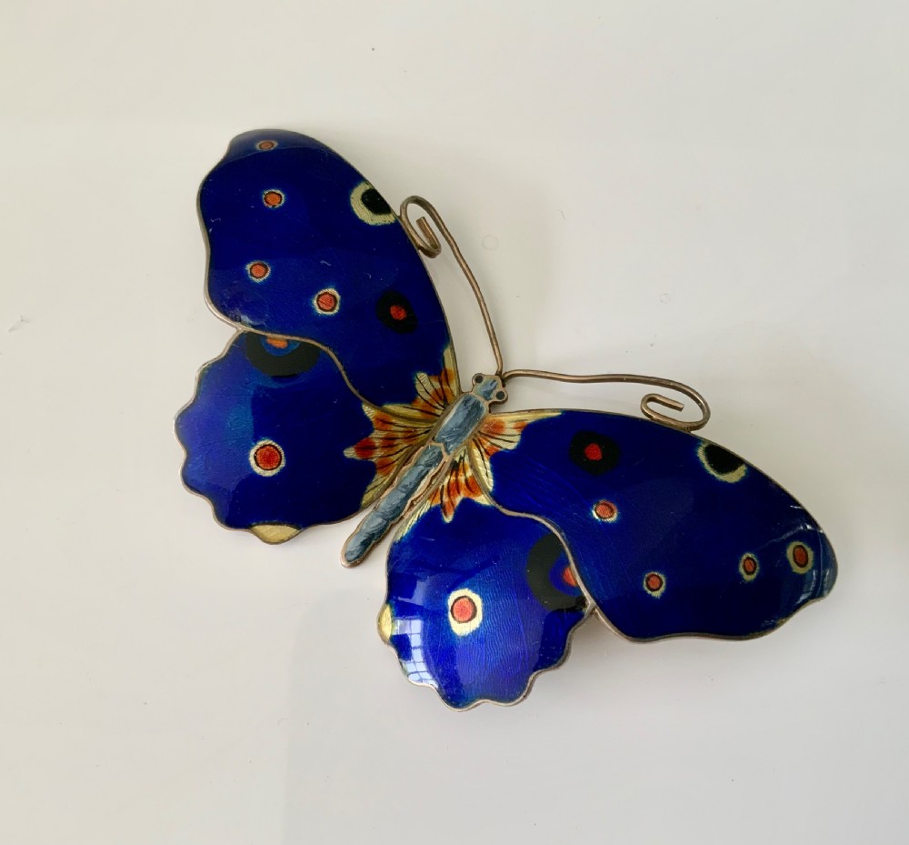 Norwegian silver enamel butterfly brooch