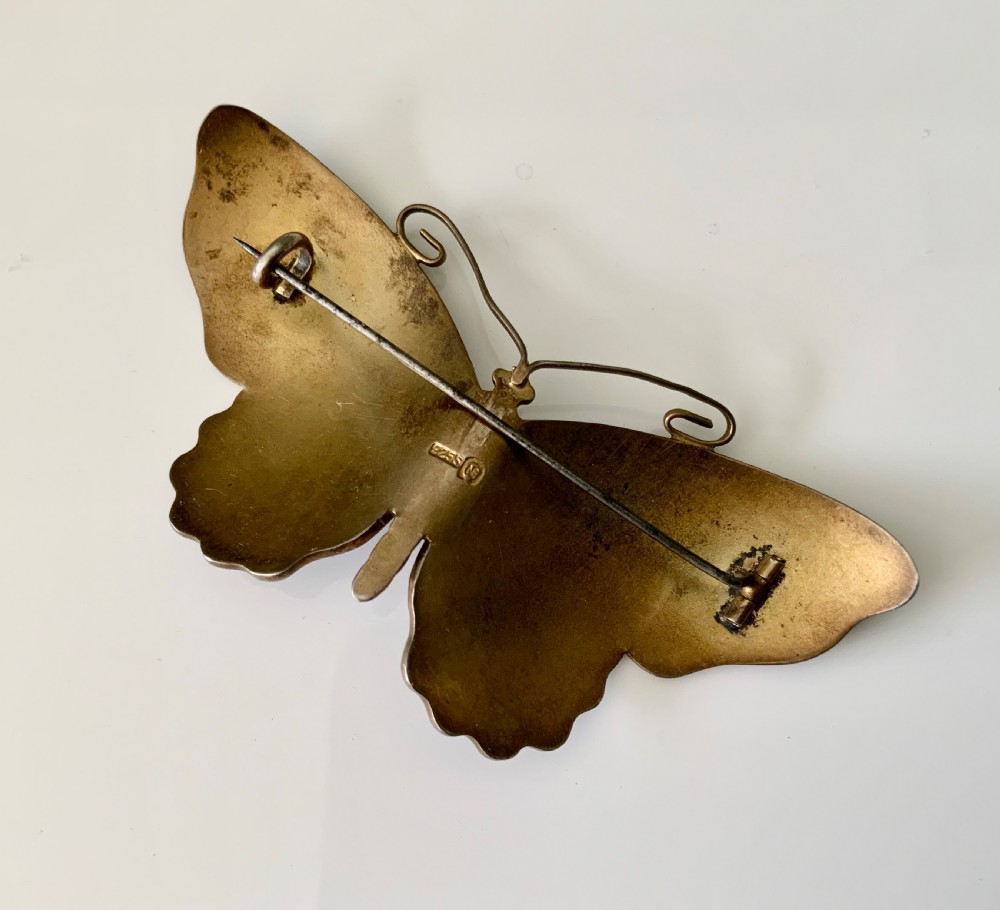 Norwegian silver enamel butterfly brooch View II
