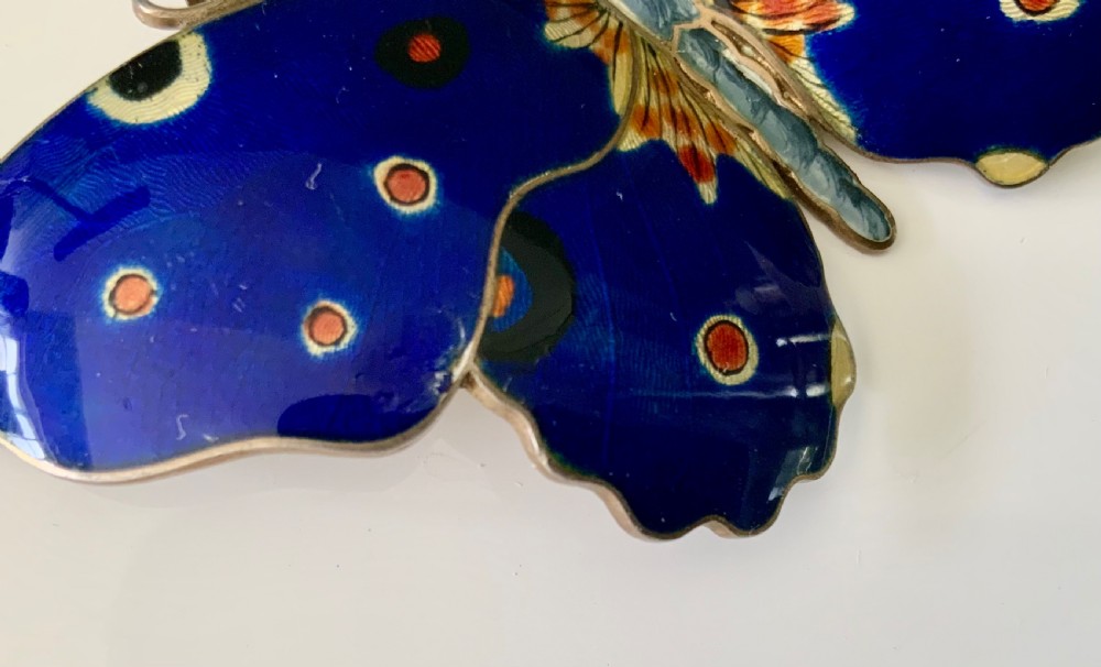 Norwegian silver enamel butterfly brooch View III