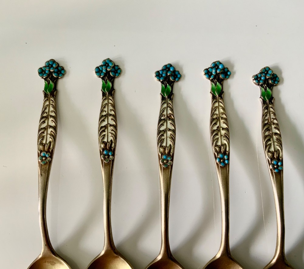 American silver gilt and enamel teaspoons View II