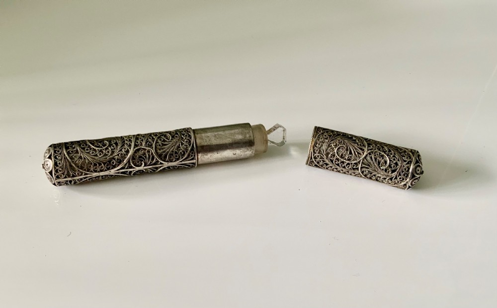 Georgian silver filigree case with glass scent bottle
