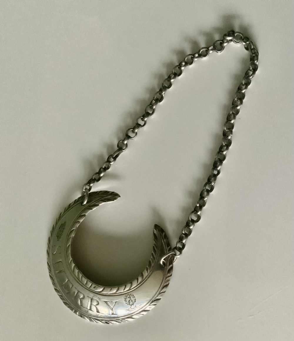 Hester Bateman silver Sherry label with family crest & viscount coronet
