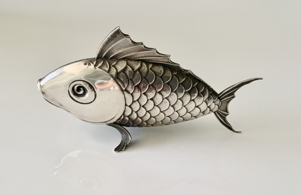 Portuguese silver fish spice box