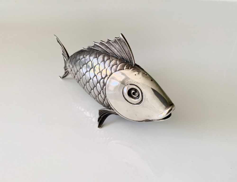 Portuguese silver fish spice box View II