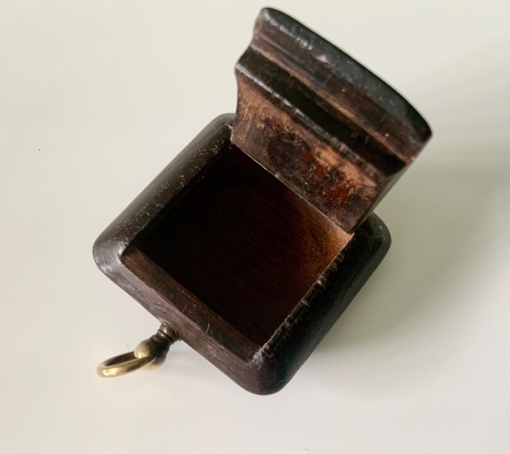 Rare treen pocket watch snuff box View II