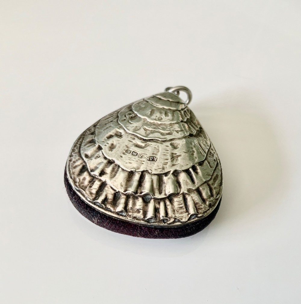 Rare silver oyster shell pin cushion
