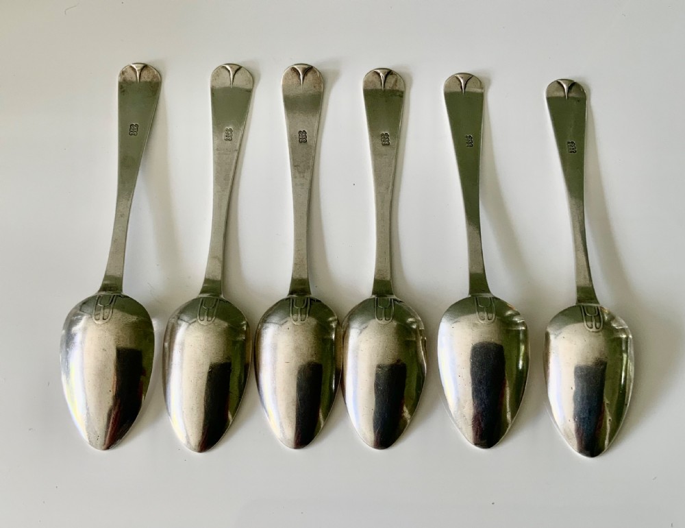 Set of six silver bright cut 19th century Jersey teaspoons View III