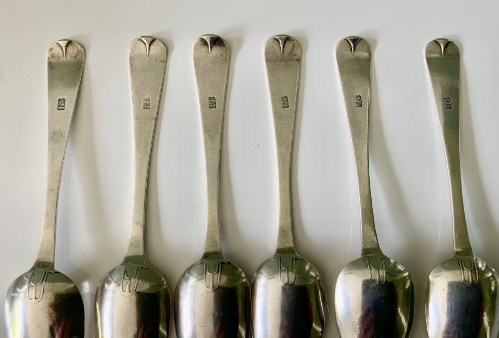 Set of six silver bright cut 19th century Jersey teaspoons View IV