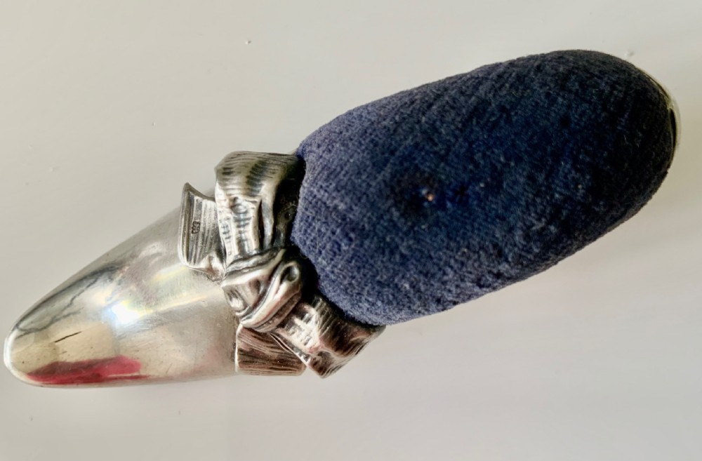 Silver pin cushion in form of a shoe View II