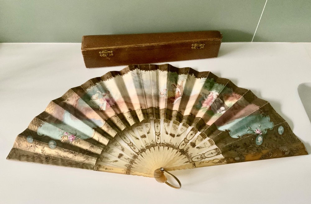 19th century paper fan - tortoiseshell sticks