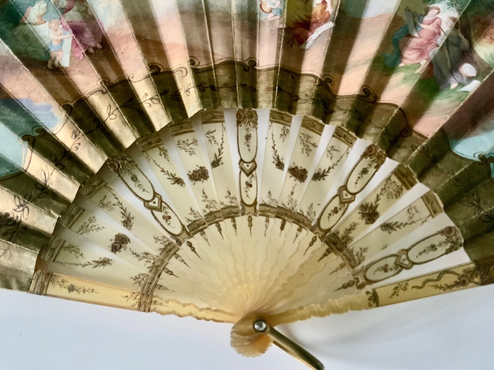 19th century paper fan - tortoiseshell sticks View II