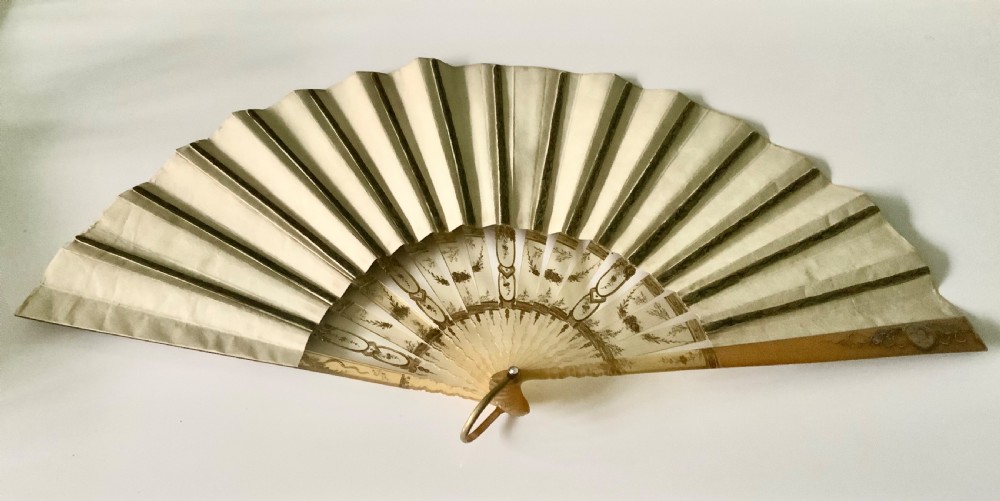 19th century paper fan - tortoiseshell sticks View V