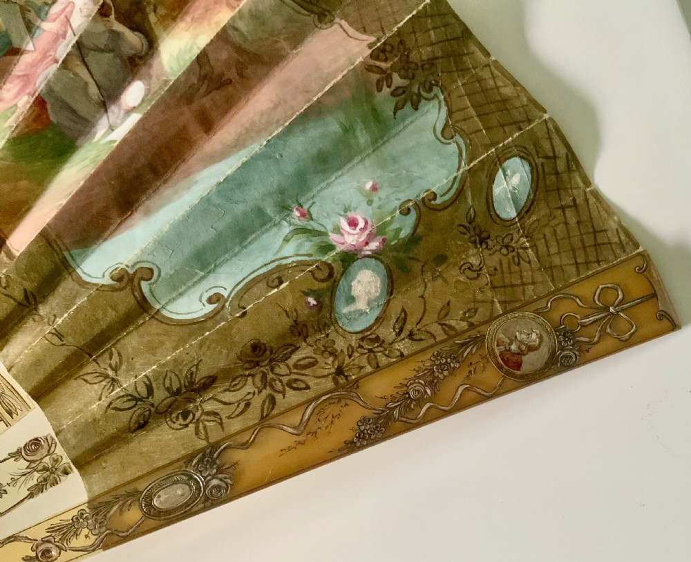 19th century paper fan - tortoiseshell sticks View VI