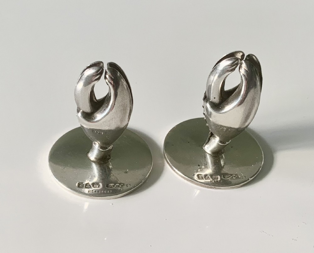 Rare pair of lobster claw silver menu holders - Mordan