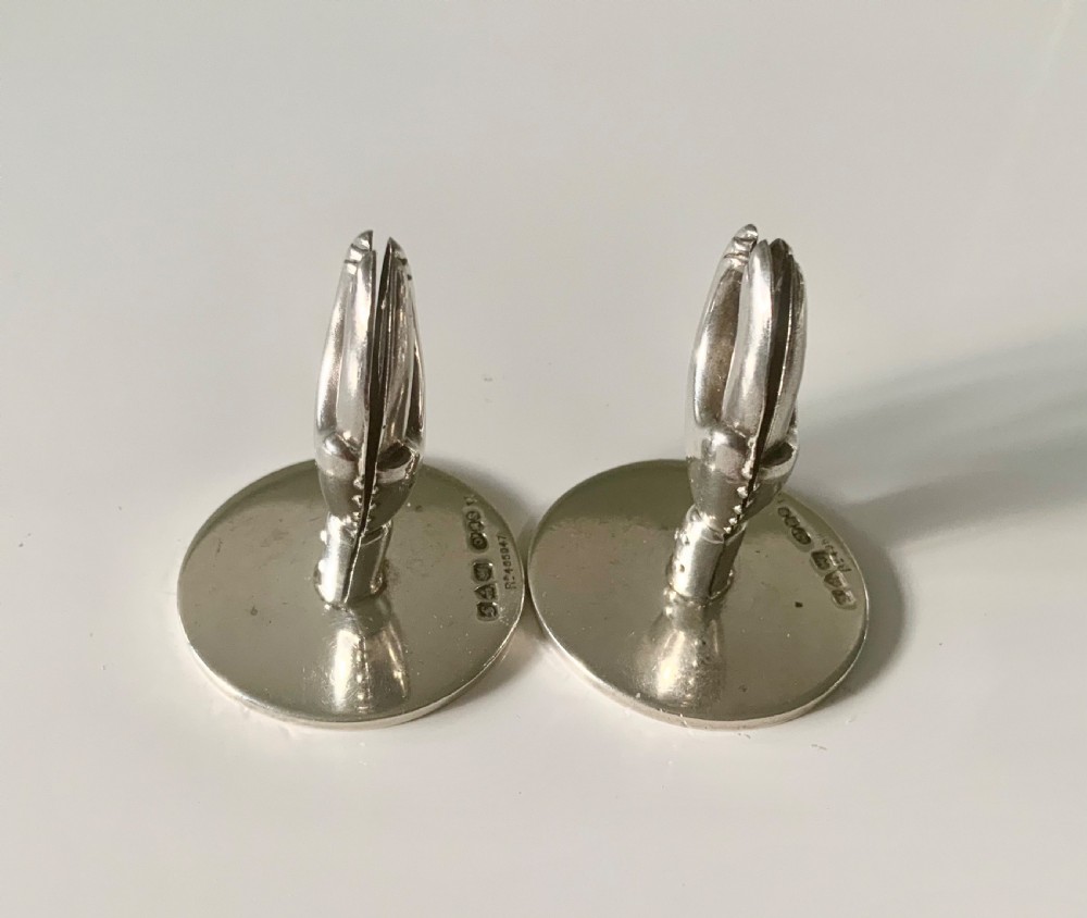 Rare pair of lobster claw silver menu holders - Mordan View IV