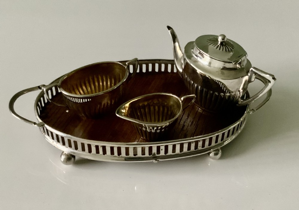 Miniature silver tea service & tray