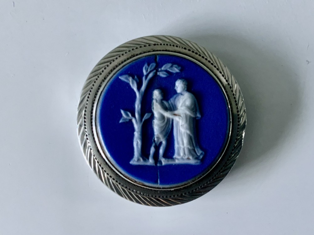 A rare Georgian silver Patch Box - Adams/Wedgwood Jasper Ware top View VI