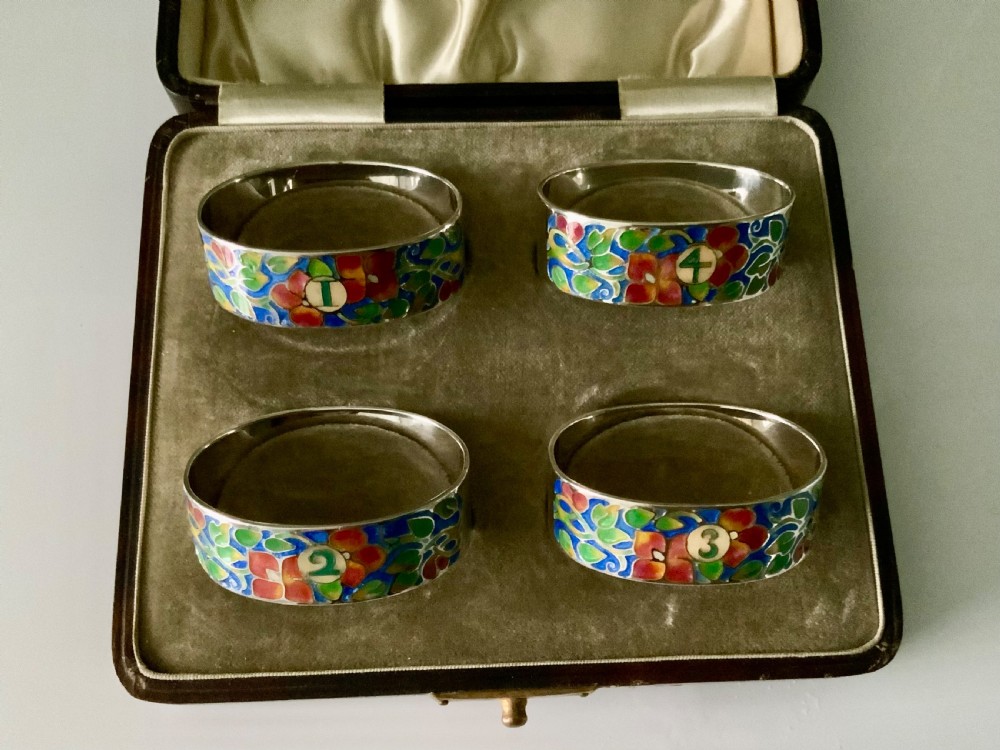 Bernard Instone silver enamel napkin rings - original box