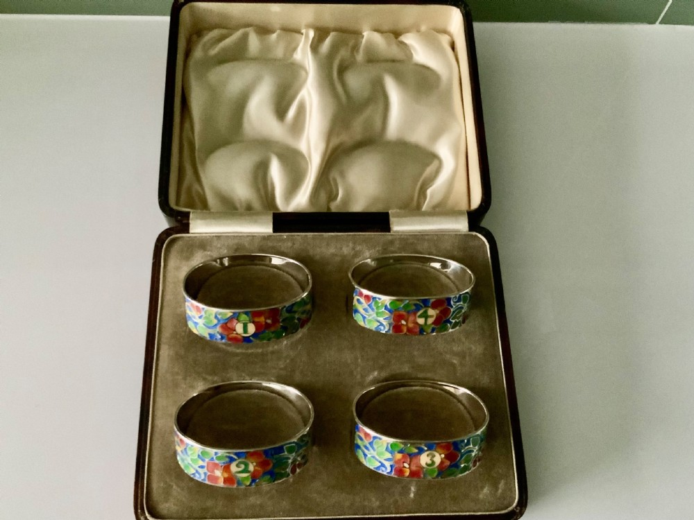 Bernard Instone silver enamel napkin rings - original box View IV