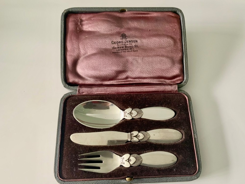 Georg Jensen boxed Cactus Pattern Childs silver cutlery set