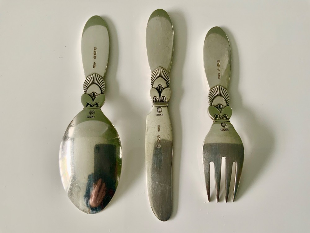 Georg Jensen boxed Cactus Pattern Childs silver cutlery set View III