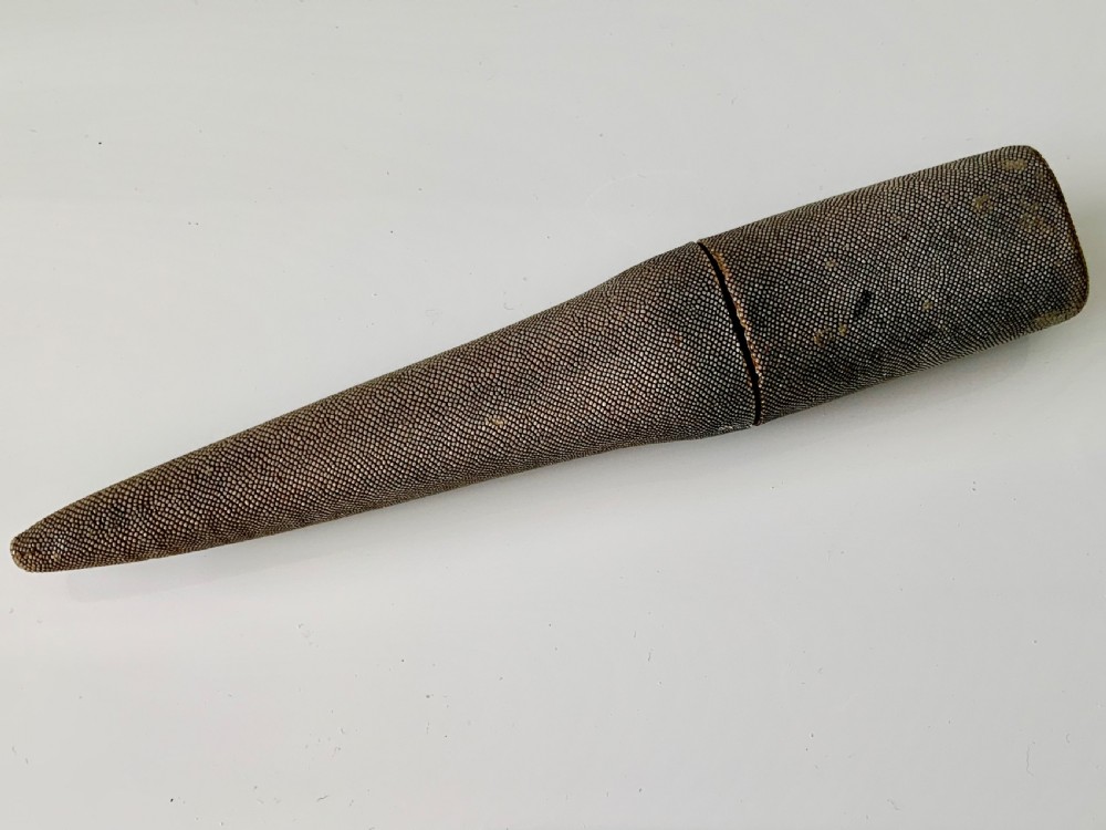Rare late 17th century silver filigree knife & fork set in original shagreen case View IV