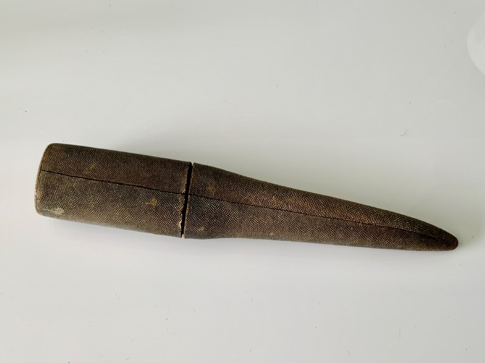 Rare late 17th century silver filigree knife & fork set in original shagreen case View V