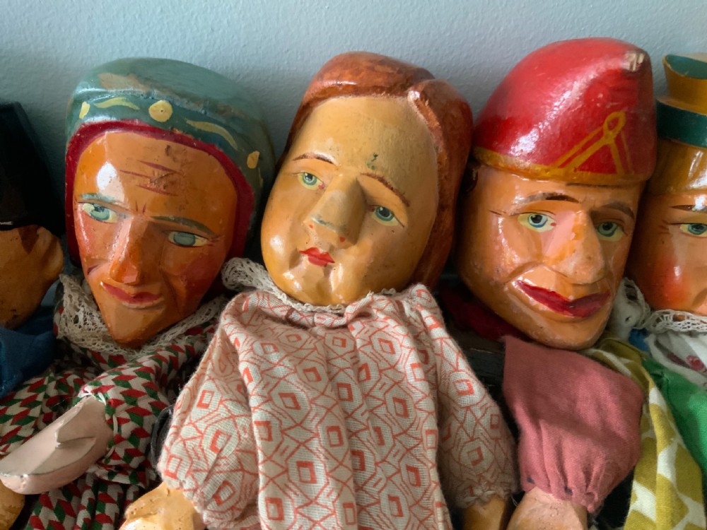 Punch & Judy group of 7 wooden puppets plus crocodile View III