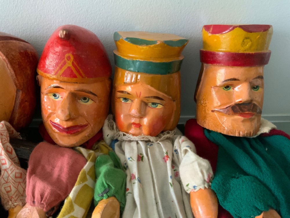 Punch & Judy group of 7 wooden puppets plus crocodile View V