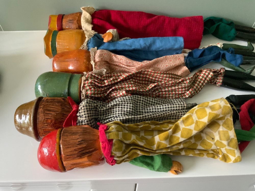 Punch & Judy group of 7 wooden puppets plus crocodile View VII