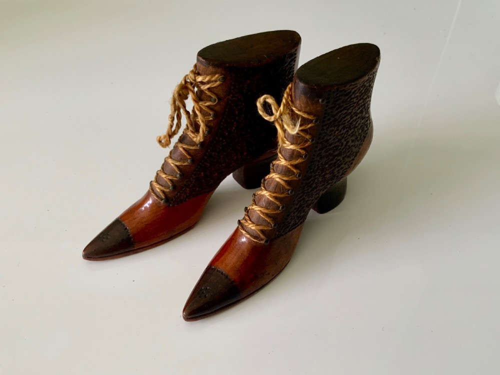 19th Century pair of ladies wooden boots.