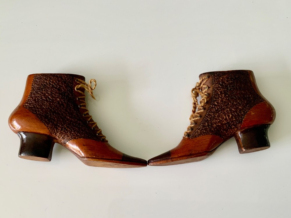 19th Century pair of ladies wooden boots. View III