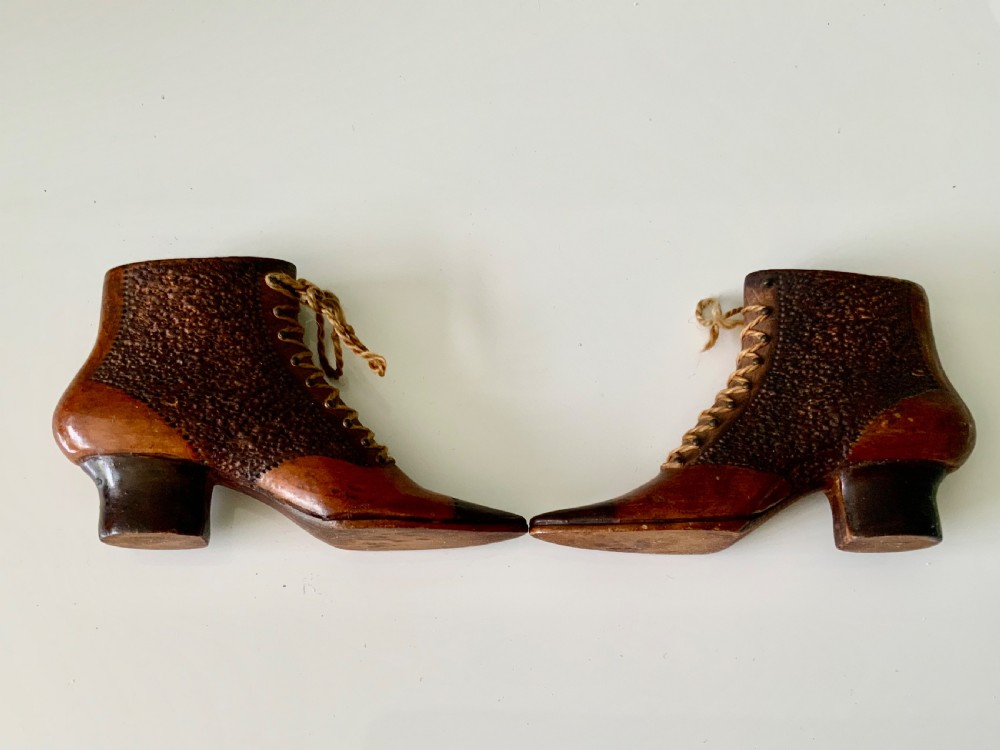 19th Century pair of ladies wooden boots. View IV