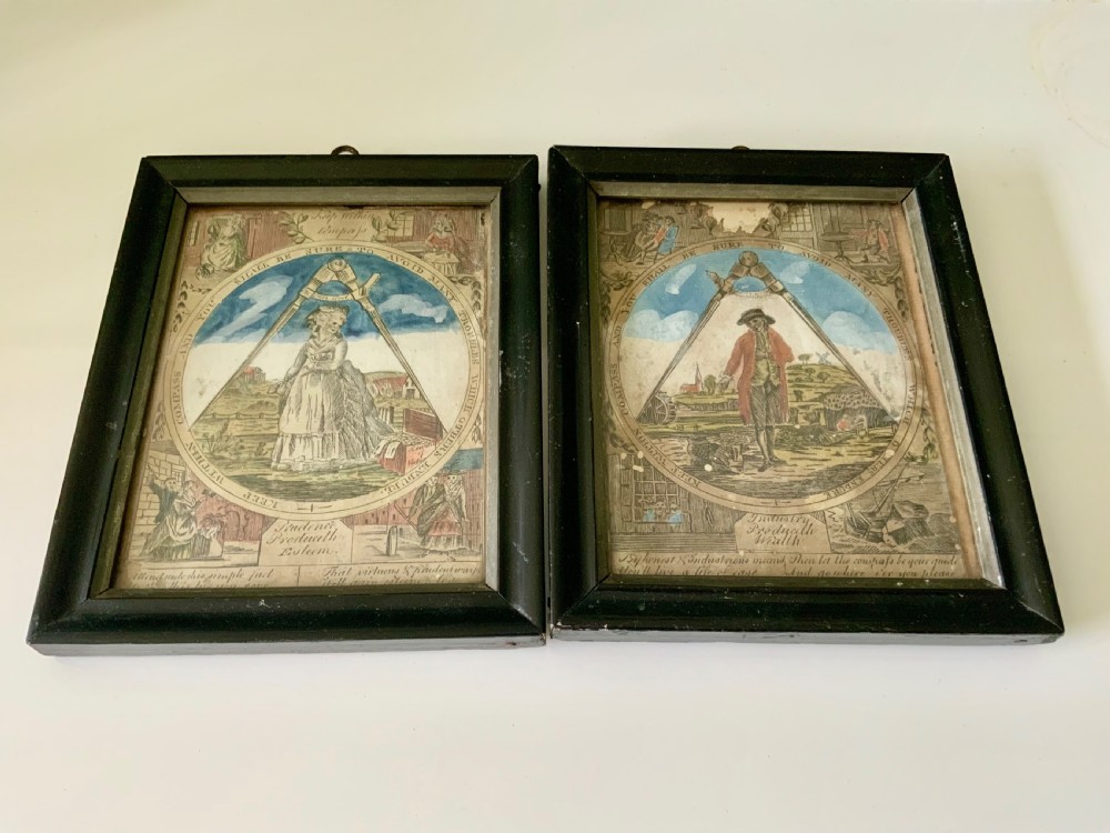 18th century hand coloured Masonic prints “within the compass”
