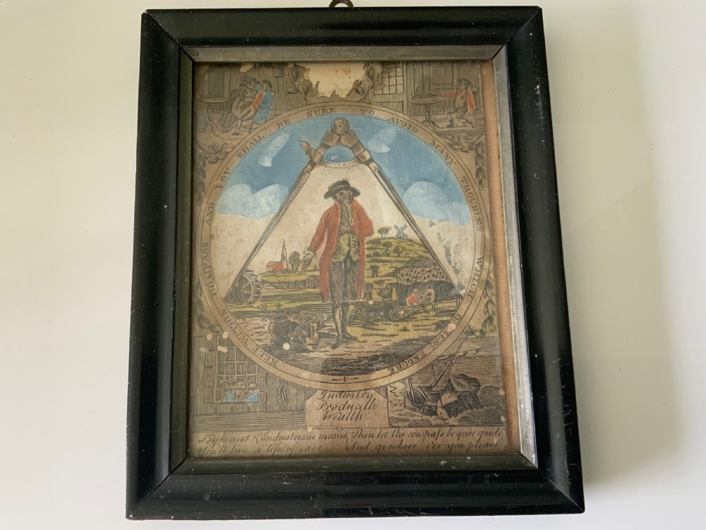 18th century hand coloured Masonic prints “within the compass” View II