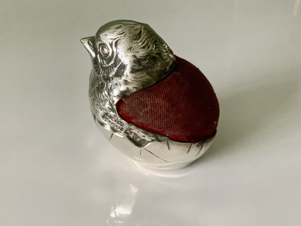 Sampson Mordan silver hatching chick pin cushion View VI